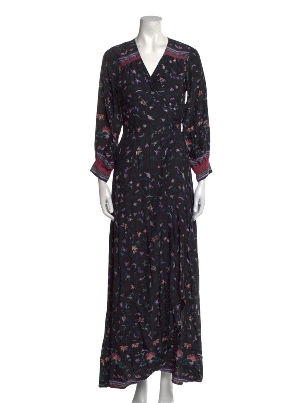 Natalie Martin Black Floral Maxi Dress with Pink Accents